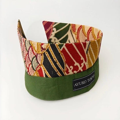 Vintage Obi Silk Detachable Collar Tie — Standing Waves & Arrow Feather Motifs 矢羽根立波文