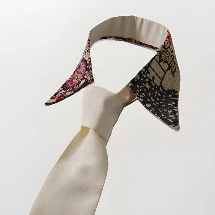Vintage Komon Silk Detachable Collar Tie — Floral Shikishi Chirimen