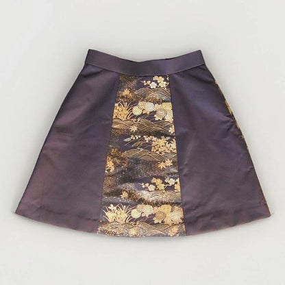 Vintage Obi Silk A-Line Mini Skirt in Dark Gold Floral