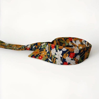 Vintage Komon Silk Detachable Collar Tie — Navy Botanical Floral 草花文