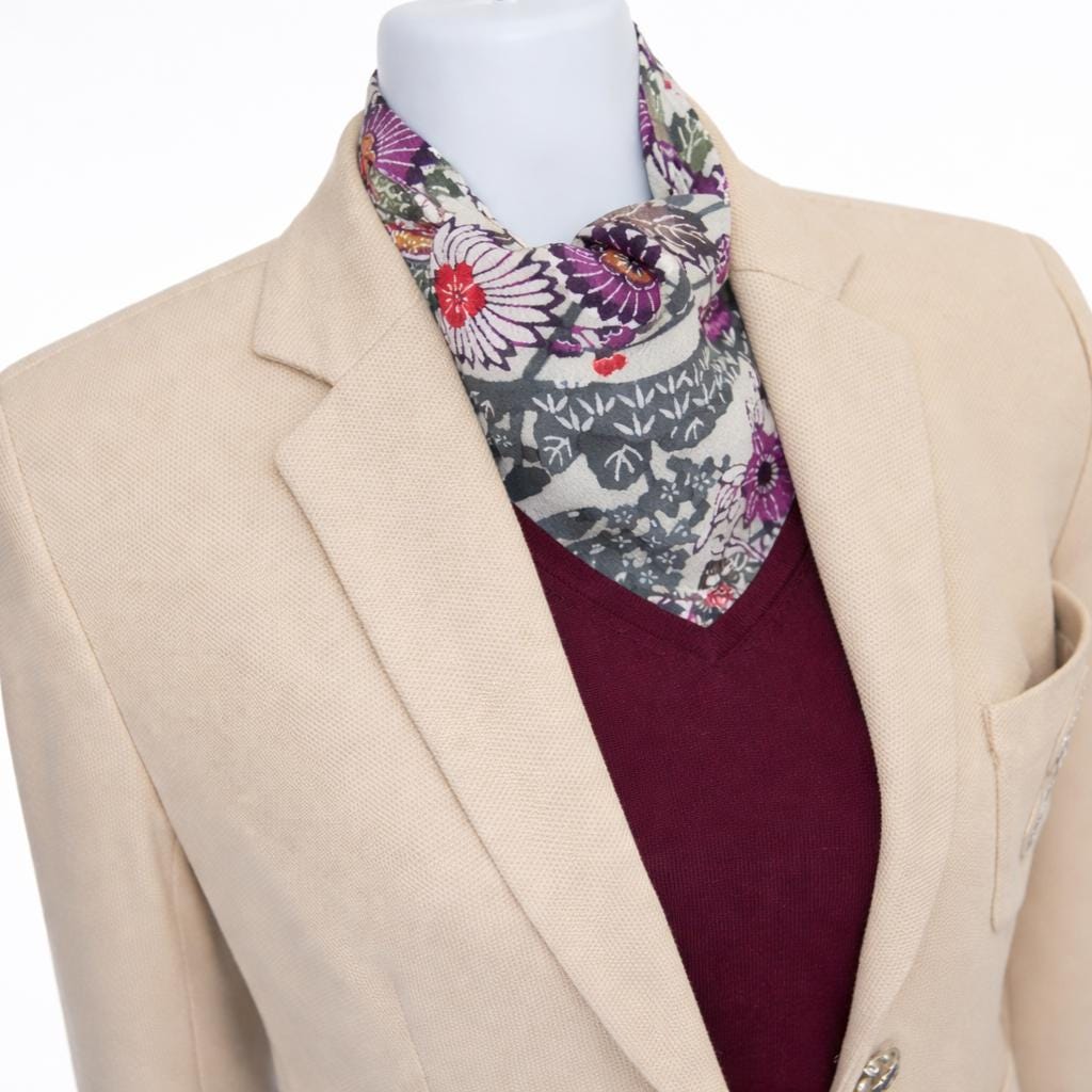 Vintage Komon Kimono Silk Cravat — Subdued Floral Motifs 菊唐草文