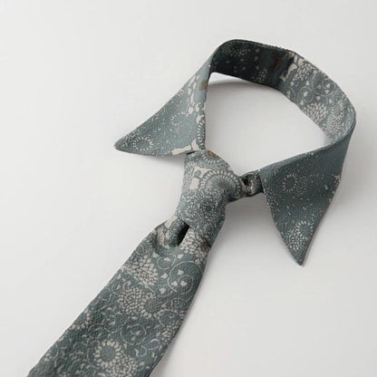 Vintage Komon Silk Detachable Collar Tie — Blue-Grey Kiku-Karakusa 菊唐草文
