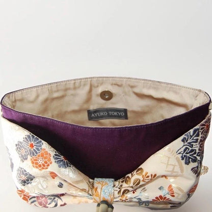 Vintage Fukuro Obi 2-Way Bow Bag — Deep Purple & Floral Silk
