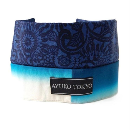Vintage Komon Silk Detachable Collar Tie — Indigo 本藍 Kiku-Karakusa 菊唐草文
