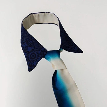 Vintage Komon Silk Detachable Collar Tie — Indigo 本藍 Kiku-Karakusa 菊唐草文