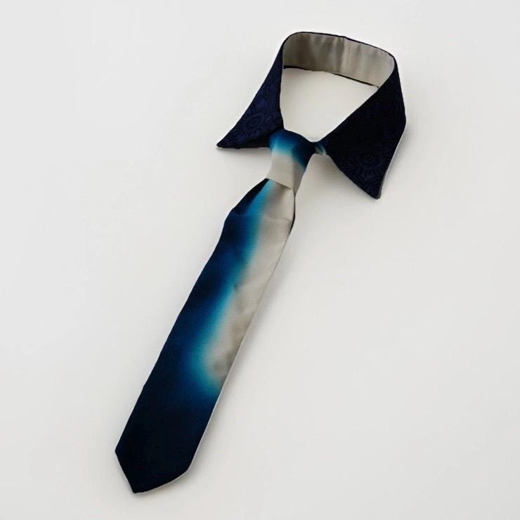 Vintage Komon Silk Detachable Collar Tie — Indigo 本藍 Kiku-Karakusa 菊唐草文