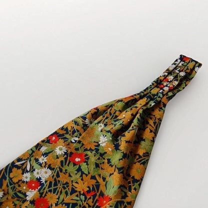 Vintage Komon Kimono Silk Cravat — Botanical Chrysanthemum & Maple 草花文