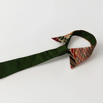 Vintage Obi Silk Detachable Collar Tie — Standing Waves & Arrow Feather Motifs 矢羽根立波文