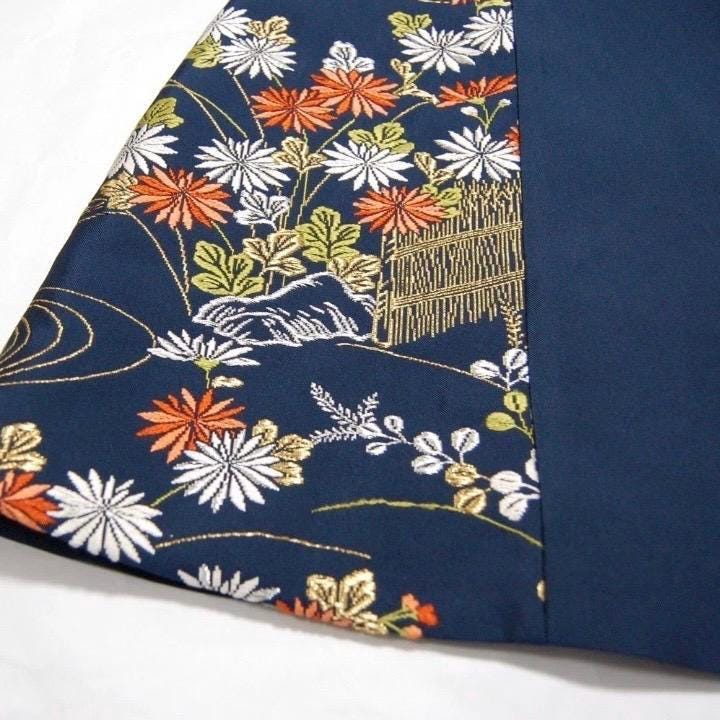 Vintage Obi Silk A-Line Mini Skirt in Navy Chrysanthemum