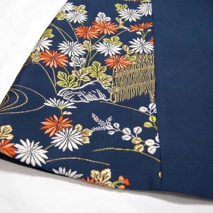 Vintage Obi Silk A-Line Mini Skirt in Navy Chrysanthemum