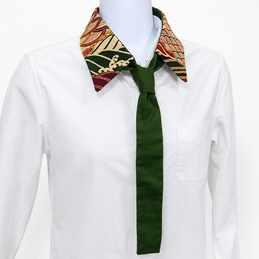 Vintage Obi Silk Detachable Collar Tie — Standing Waves & Arrow Feather Motifs 矢羽根立波文