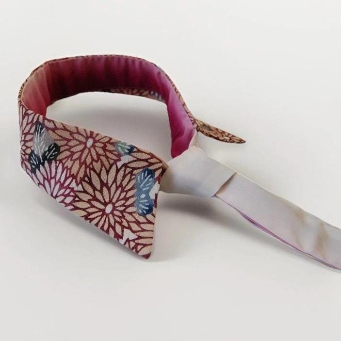Vintage Komon Silk Detachable Collar Tie — Kiku-Zukushi Chrysanthemum Motif 菊尽くし