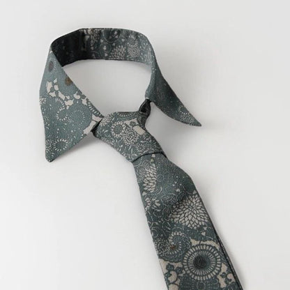 Vintage Komon Silk Detachable Collar Tie — Blue-Grey Kiku-Karakusa 菊唐草文