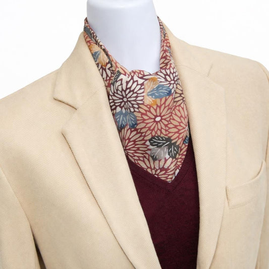 Vintage Komon Kimono Silk Cravat — Kiku-Zukushi Chrysanthemum 菊尽くし