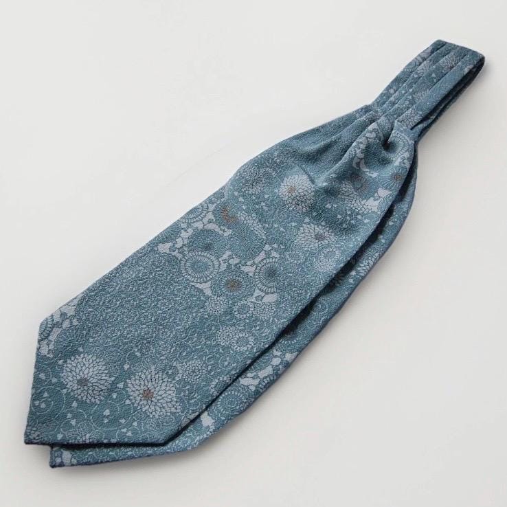 Vintage Komon Kimono Silk Cravat — Pale Celadon Kiku-Karakusa 菊唐草文