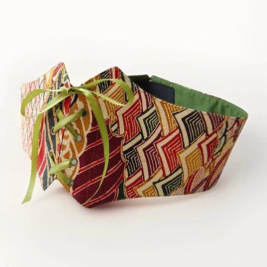 Vintage Oni-Shibo Chirimen Silk Obi Corset Belt — Tatsu-Nami & Yabane Multicolor