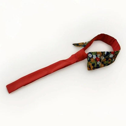 Vintage Kimono Silk Detachable Collar Tie — Navy Floral with Orange Accent