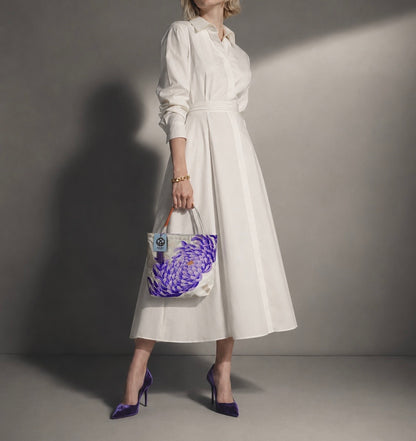 Rangiku 乱菊 Chrysanthemum Vintage Obi Silk Tote in Violet Silver