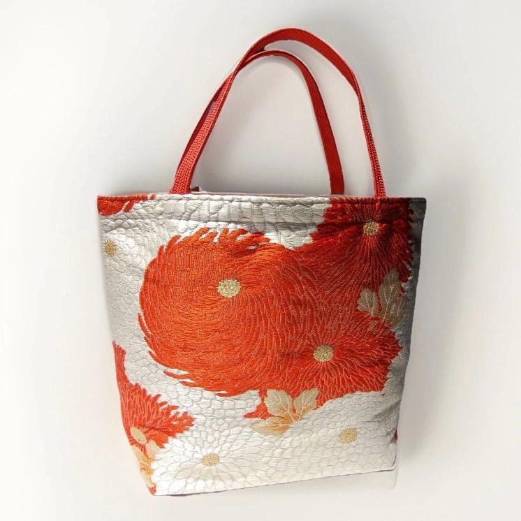 Kiku-zukushi 菊尽くし Vintage Obi Silk Tote in Crimson White