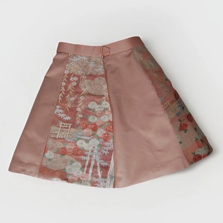 Vintage Obi Silk A-Line Mini Skirt in Dusty Rose Floral