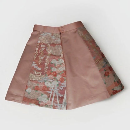 Vintage Obi Silk A-Line Mini Skirt in Dusty Rose Floral