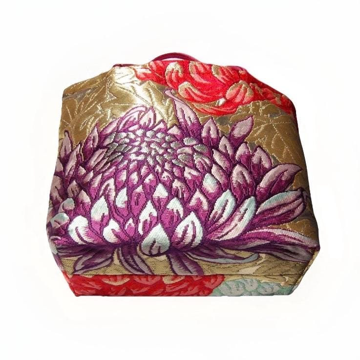 Rangiku 乱菊 Chrysanthemum Vintage Obi Silk Tote in Purple Gold