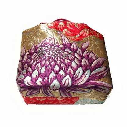 Rangiku 乱菊 Chrysanthemum Vintage Obi Silk Tote in Purple Gold