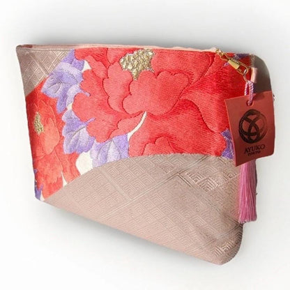 Vintage Fukuro Obi Shoulder Bag — Champagne Pink Peony Silk