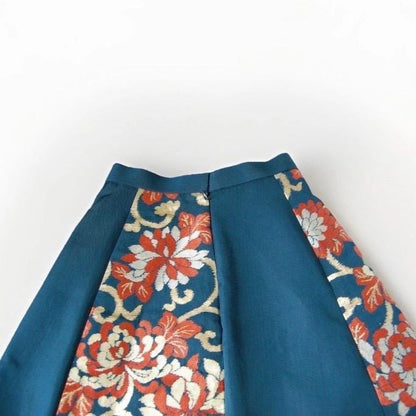 Vintage Obi A-Line Mini Skirt in Teal Orange Ran-giku