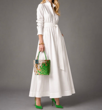 Rangiku 乱菊 Chrysanthemum Vintage Obi Silk Tote in Green Gold