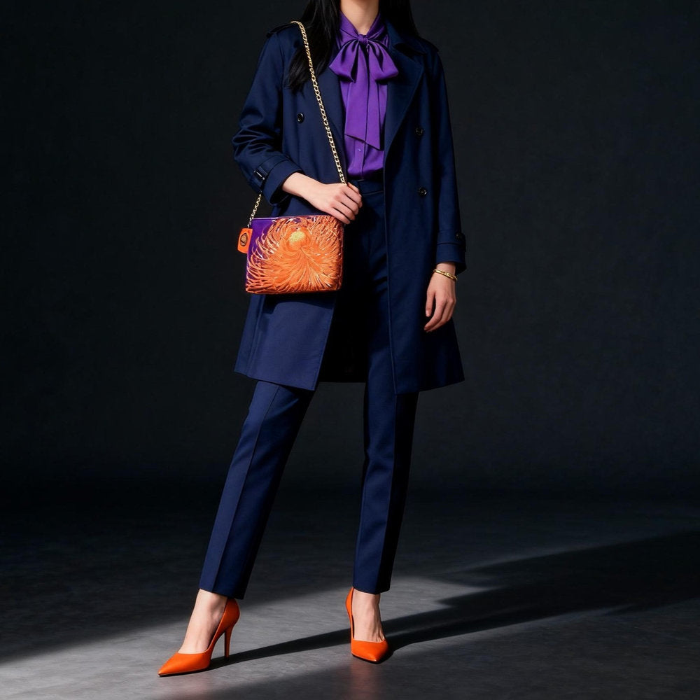 Vintage Fukuro Obi Shoulder Bag — Purple & Orange Ran-Giku Silk