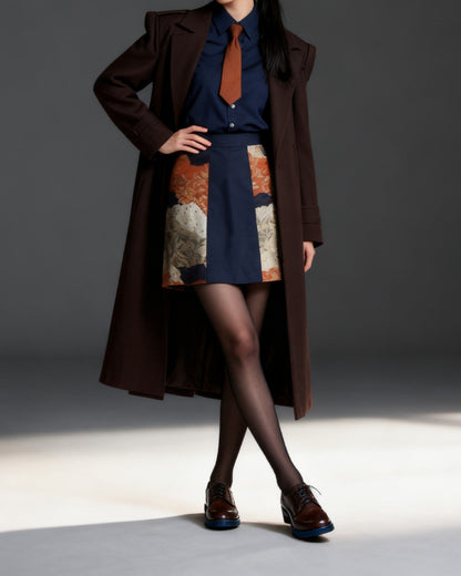 Vintage Obi A-Line Mini Skirt in Deep Navy Floral