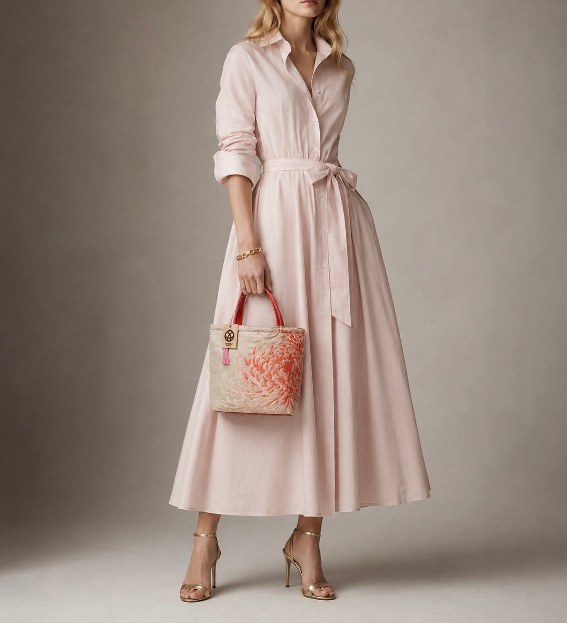 Rangiku 乱菊 Chrysanthemum Vintage Obi Silk Tote in Pink Silver