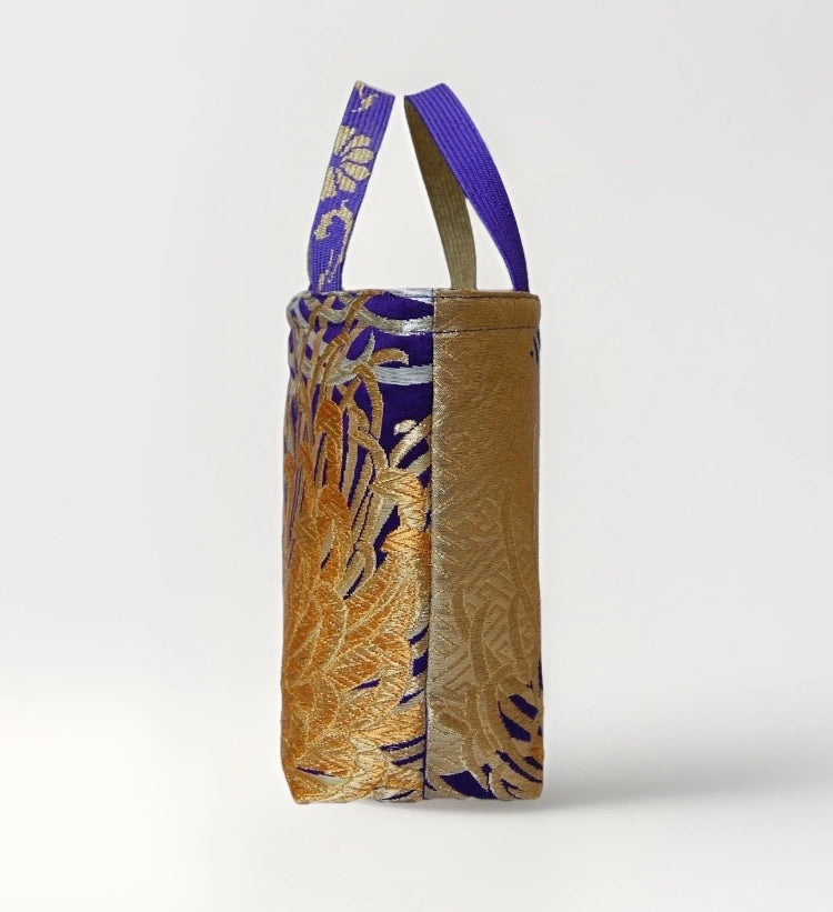 Kumodori & Rangiku 乱菊 Vintage Obi Silk Tote in Purple Gold