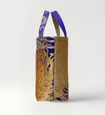 Kumodori & Rangiku 乱菊 Vintage Obi Silk Tote in Purple Gold