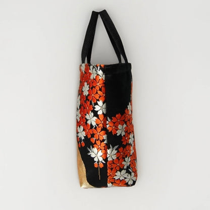Vintage Fukuro Obi Mini Tote Bag — Vermilion Shidare-Zakura on Black Silk