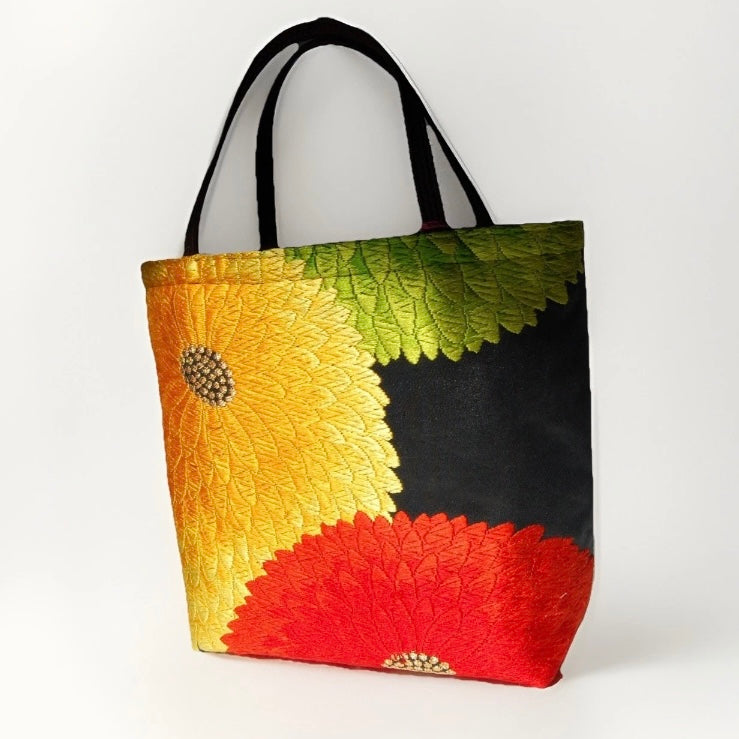 Kiku-zukushi 菊尽くし Vintage Obi Silk Tote in Black Multi