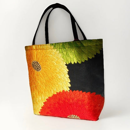 Kiku-zukushi 菊尽くし Vintage Obi Silk Tote in Black Multi