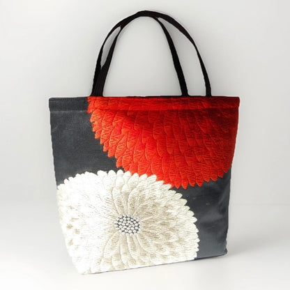 Kiku-zukushi 菊尽くし Vintage Obi Silk Tote in Black Multi