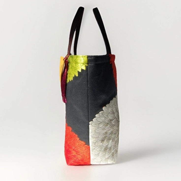 Kiku-zukushi 菊尽くし Vintage Obi Silk Tote in Black Multi