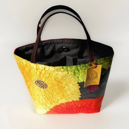 Kiku-zukushi 菊尽くし Vintage Obi Silk Tote in Black Multi