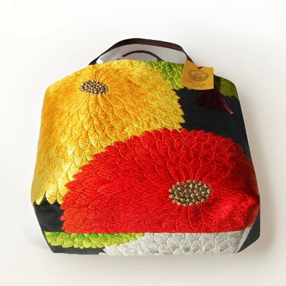 Kiku-zukushi 菊尽くし Vintage Obi Silk Tote in Black Multi