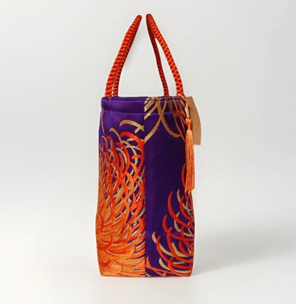 Rangiku 乱菊 Chrysanthemum Vintage Obi Silk Tote in Purple Orange Gold