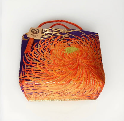 Rangiku 乱菊 Chrysanthemum Vintage Obi Silk Tote in Purple Orange Gold