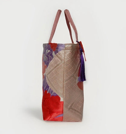 Vintage Fukuro Obi Mini Tote Bag — Pink & Purple Peony Silk