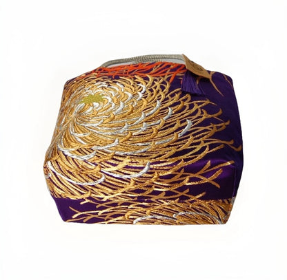 Rangiku 乱菊 Chrysanthemum Vintage Obi Silk Tote in Purple Gold Silver