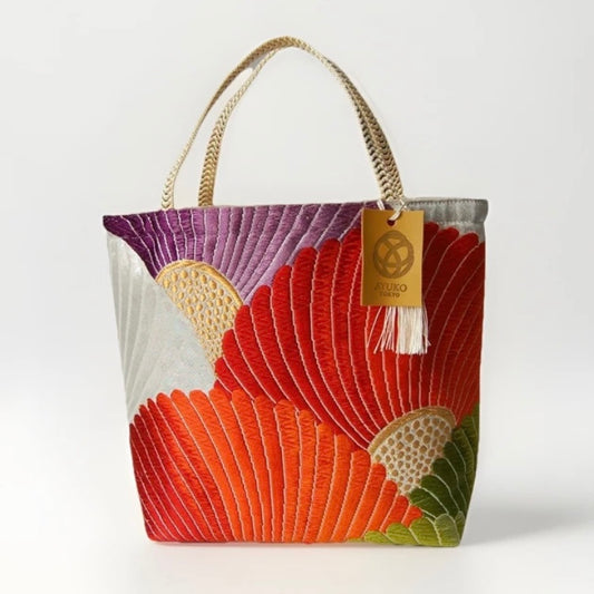 Kiku-zukushi 菊尽くし Vintage Obi Silk Tote in Ivory Multi