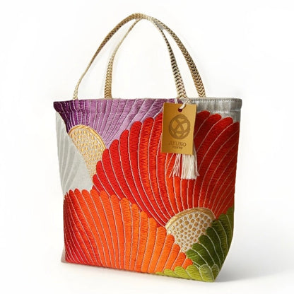 Kiku-zukushi 菊尽くし Vintage Obi Silk Tote in Ivory Multi