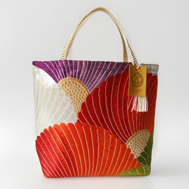 Kiku-zukushi 菊尽くし Vintage Obi Silk Tote in Ivory Multi
