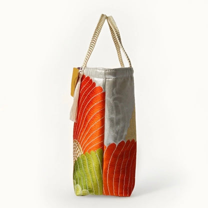 Kiku-zukushi 菊尽くし Vintage Obi Silk Tote in Ivory Multi